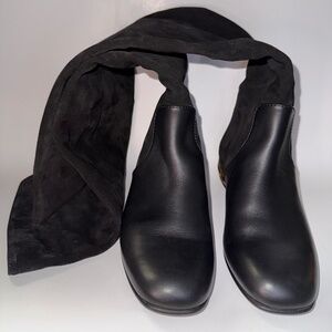 Gucci Suede and Leather Over the Knee Boot with Bamboo Heel